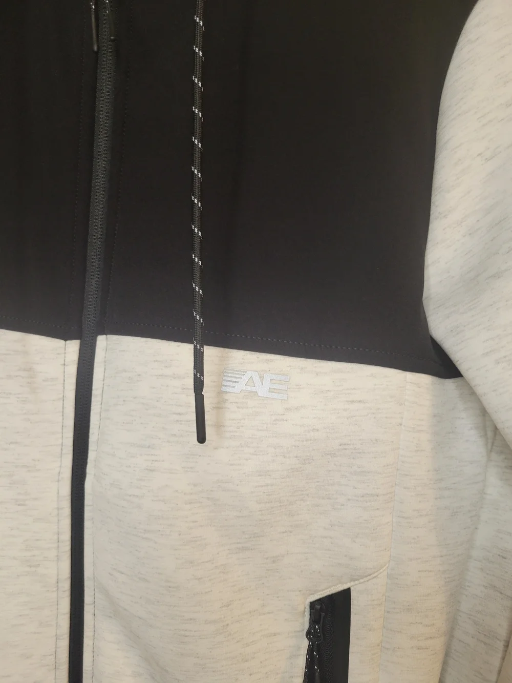 American Eagle Outfitters Men's Two-Tone Hooded Zip Sweater - Black & Light Gray - Picture 4 of 10